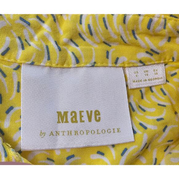Maeve sz 6 tie scrunch wrist lemon yellow bright cottagecore button up EUC top - Picture 7 of 10